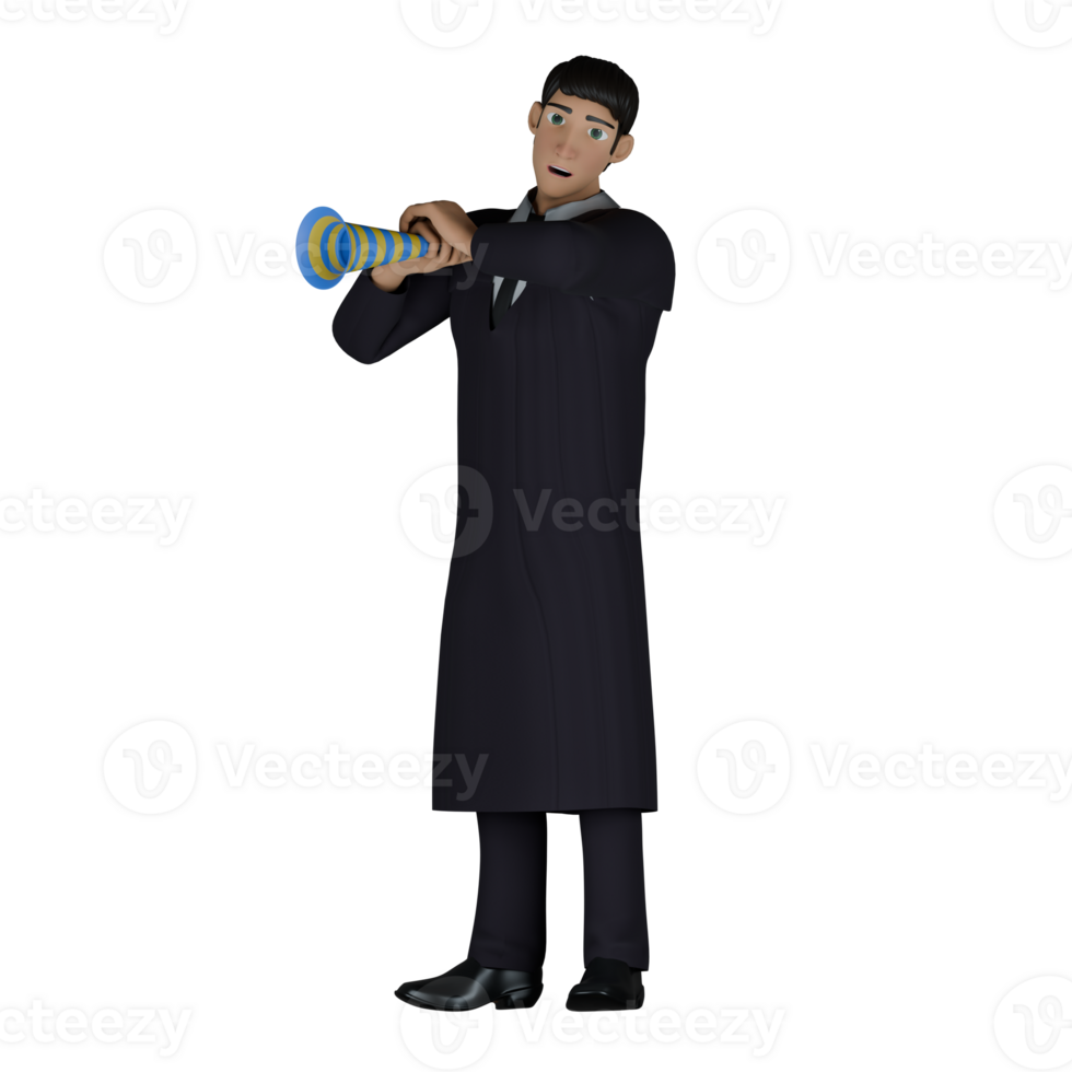 of Professional Male Judge. A male judge who is holding a trumpet or other wind instrument with both his hands, as if he is going to blow and play it. Judicial png