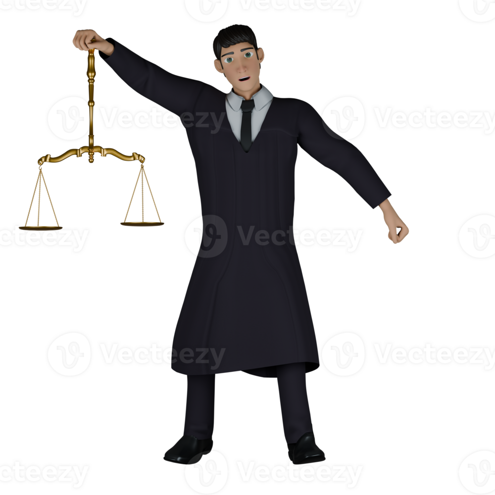 3D Legal Practitioner. A male judge stands with a symbol of justice in his right hand. Male Judge png