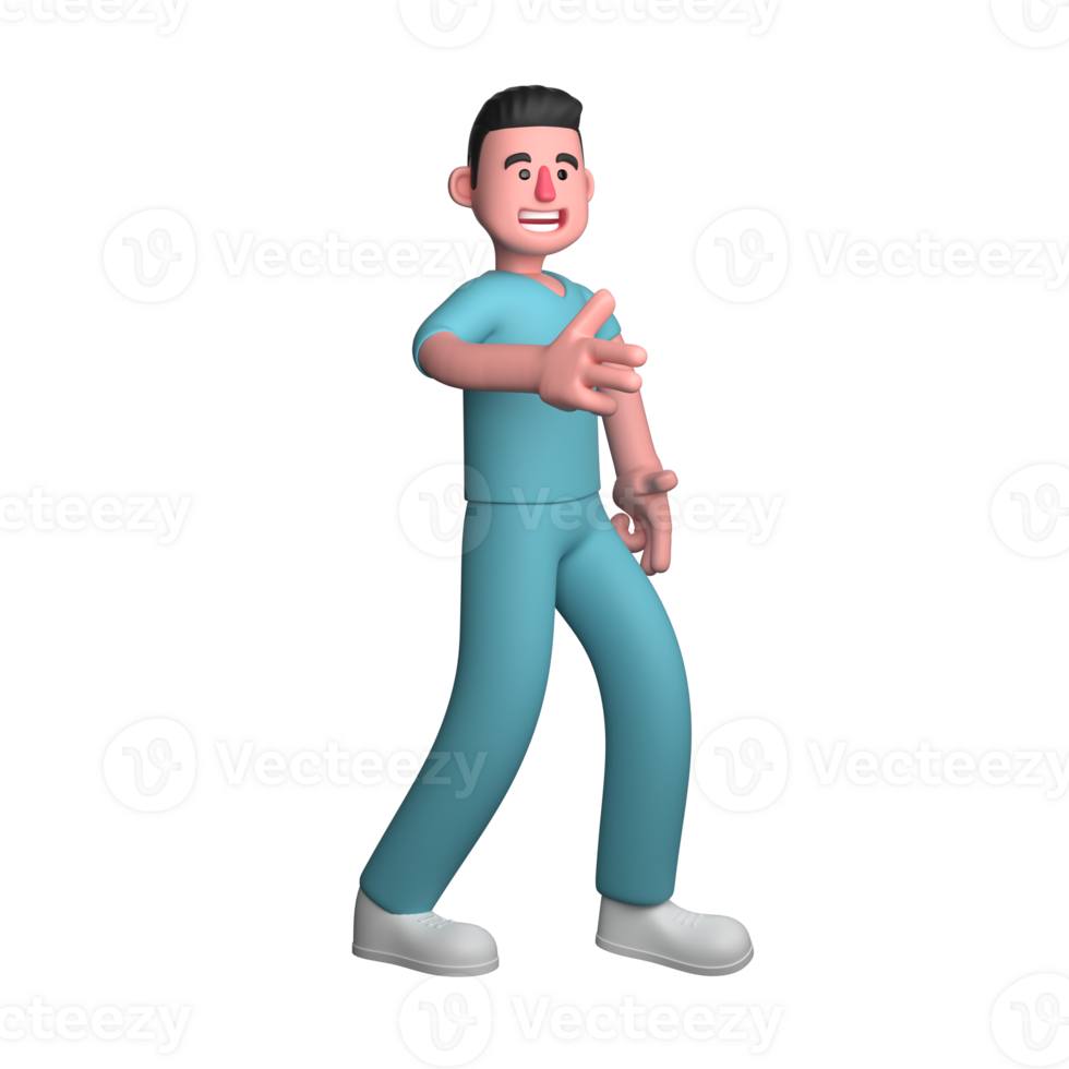 of Male Nurse. A male nurse is walking with a smiling expression, with his hands looking like he is greeting. Hospital Caregiver png