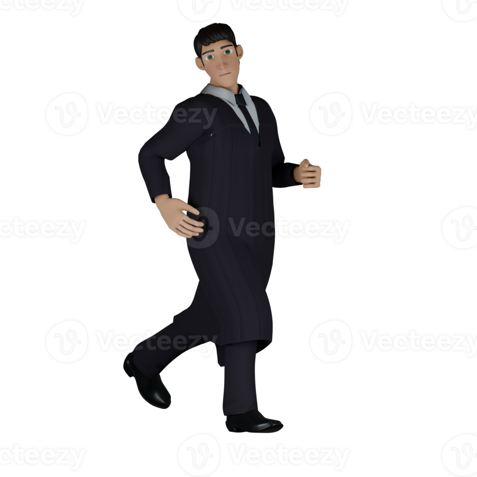 Illustrated 3D Judge. A male judge walks with his left hand raised slightly, showing a natural movement when walking. Male Justice Figure png