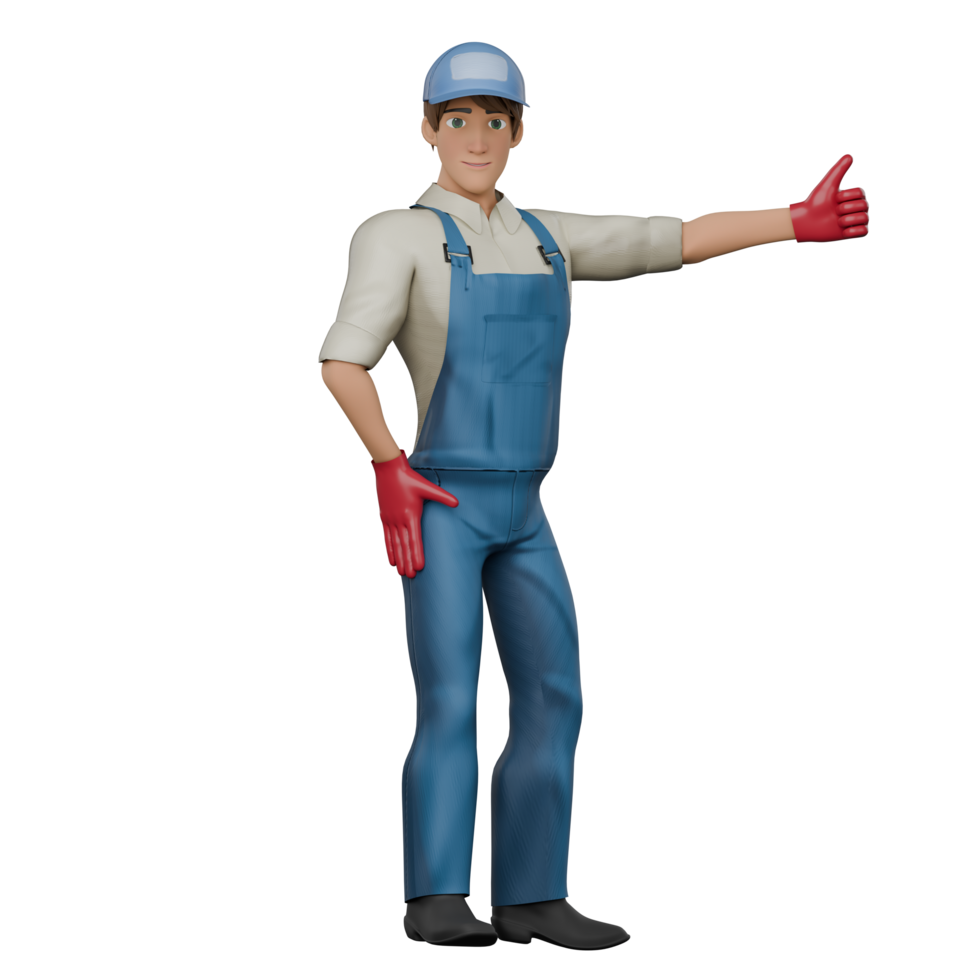 3D Urban Male. A male mechanic stands with his left hand raised with his thumb up and his right hand on his waist, as if approving a job. Mechanic png