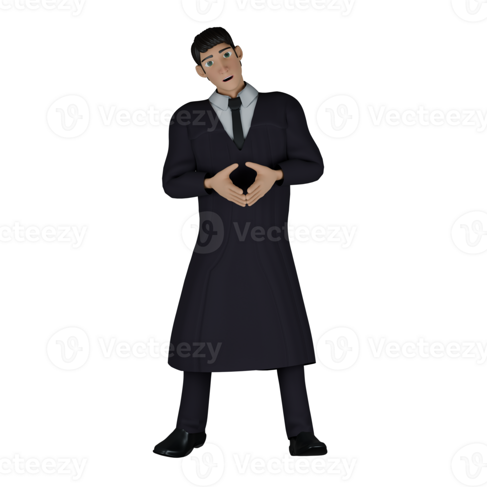 Male Legal Artist 3D Model. A male judge stands with both hands forming a triangle symbol in front of his body. Judge Cartoon png