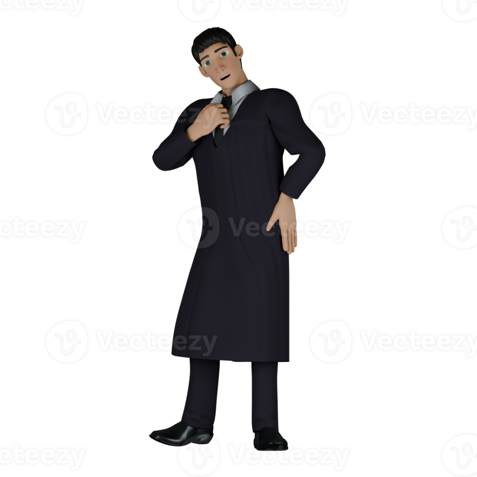 Professional Male in Judiciary. A male judge stands with his right hand holding his tie while his left hand is on his waist. 3D Judge Cartoon png