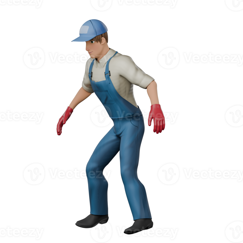 3D Technical Enforcement Male Mechanic. A male mechanic is bending over, as if he is about to lift or reach for something. Professional png