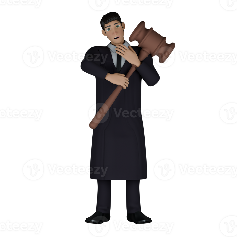Judge's Daily Routine in 3D. A male judge walks with both hands holding a large court hammer in front of his body. Male Cartoon png