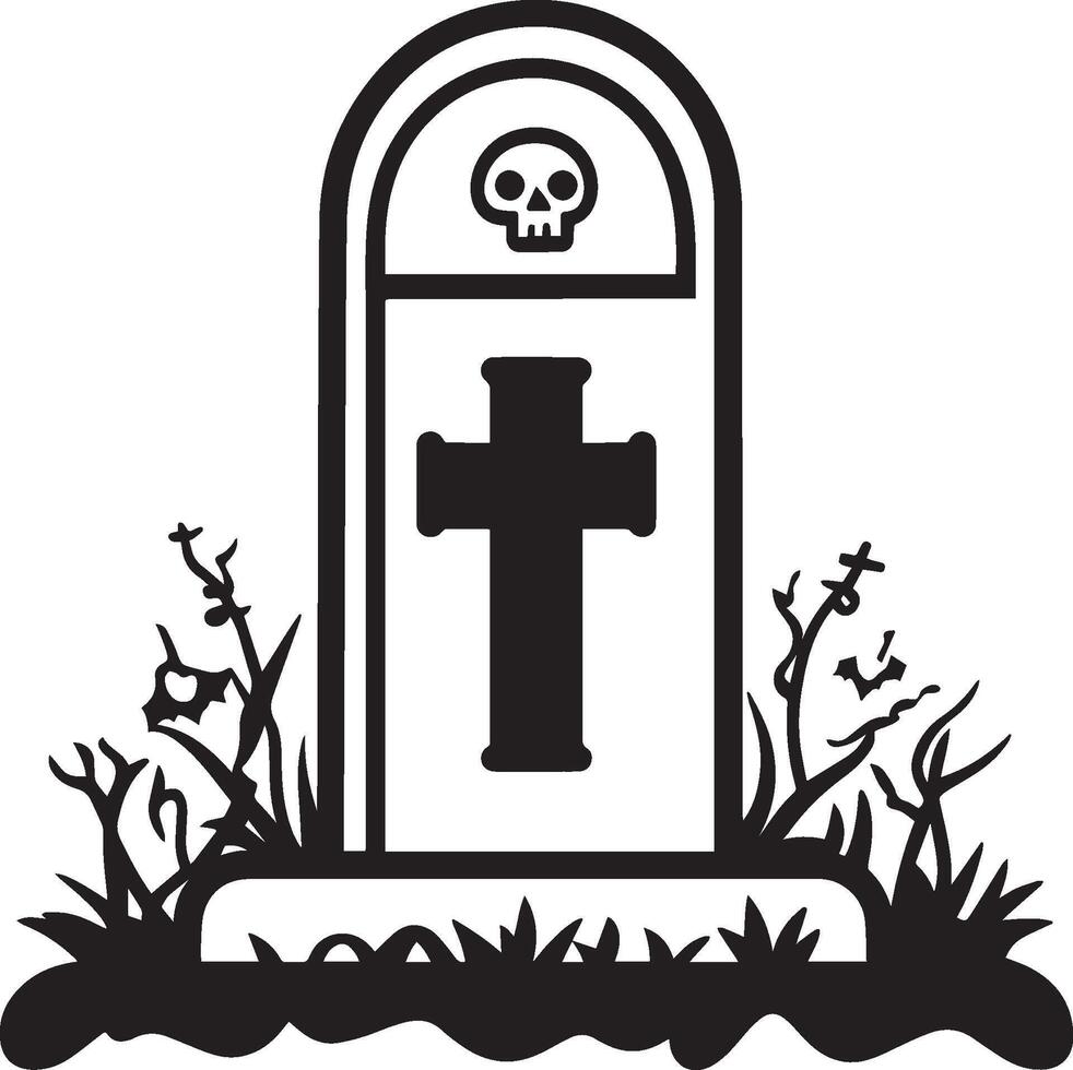Gravestone Halloween linear black vector