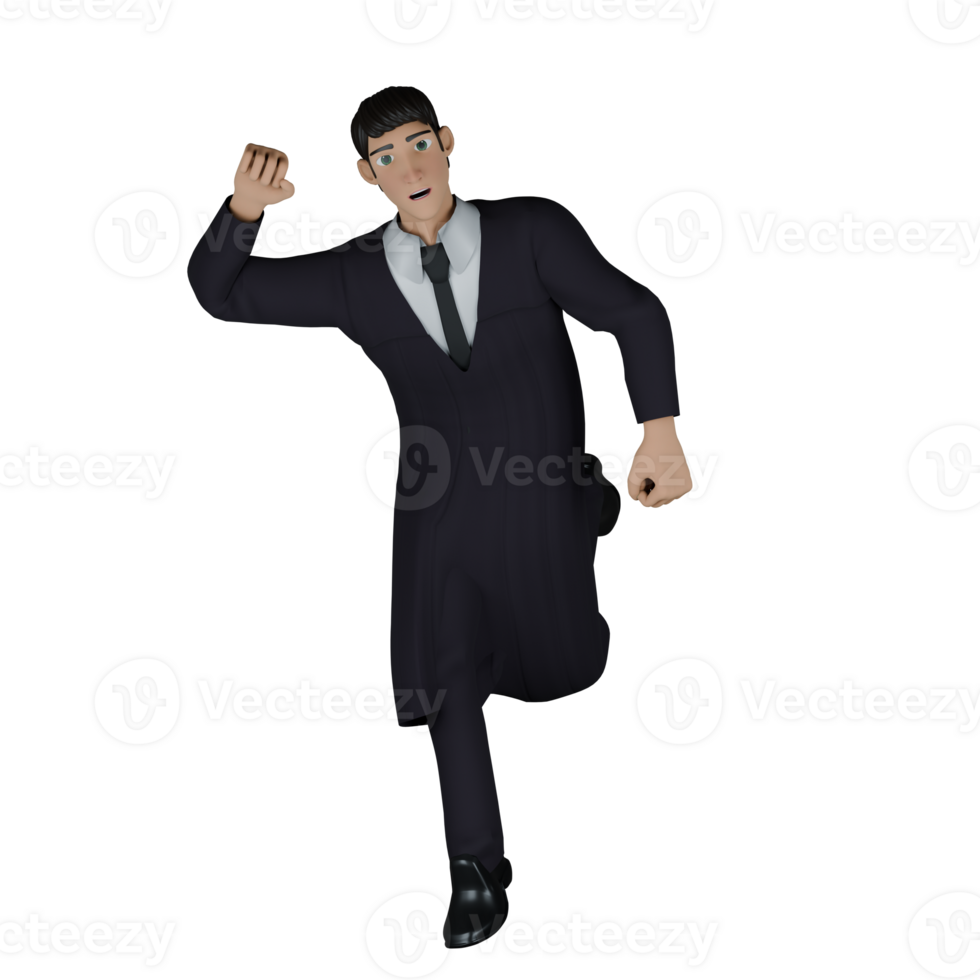Male Judge with Hammer. A male judge runs with his right hand raised in front in the form of a fist while his left hand is swung back. png