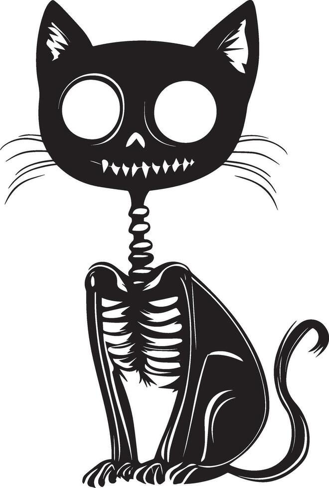 Cartoon cat skeleton halloween silhouette black vector
