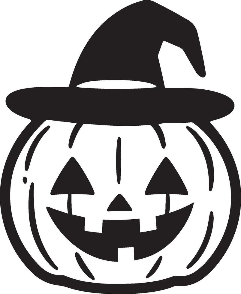 Jack o lantern with witch hat linear black vector