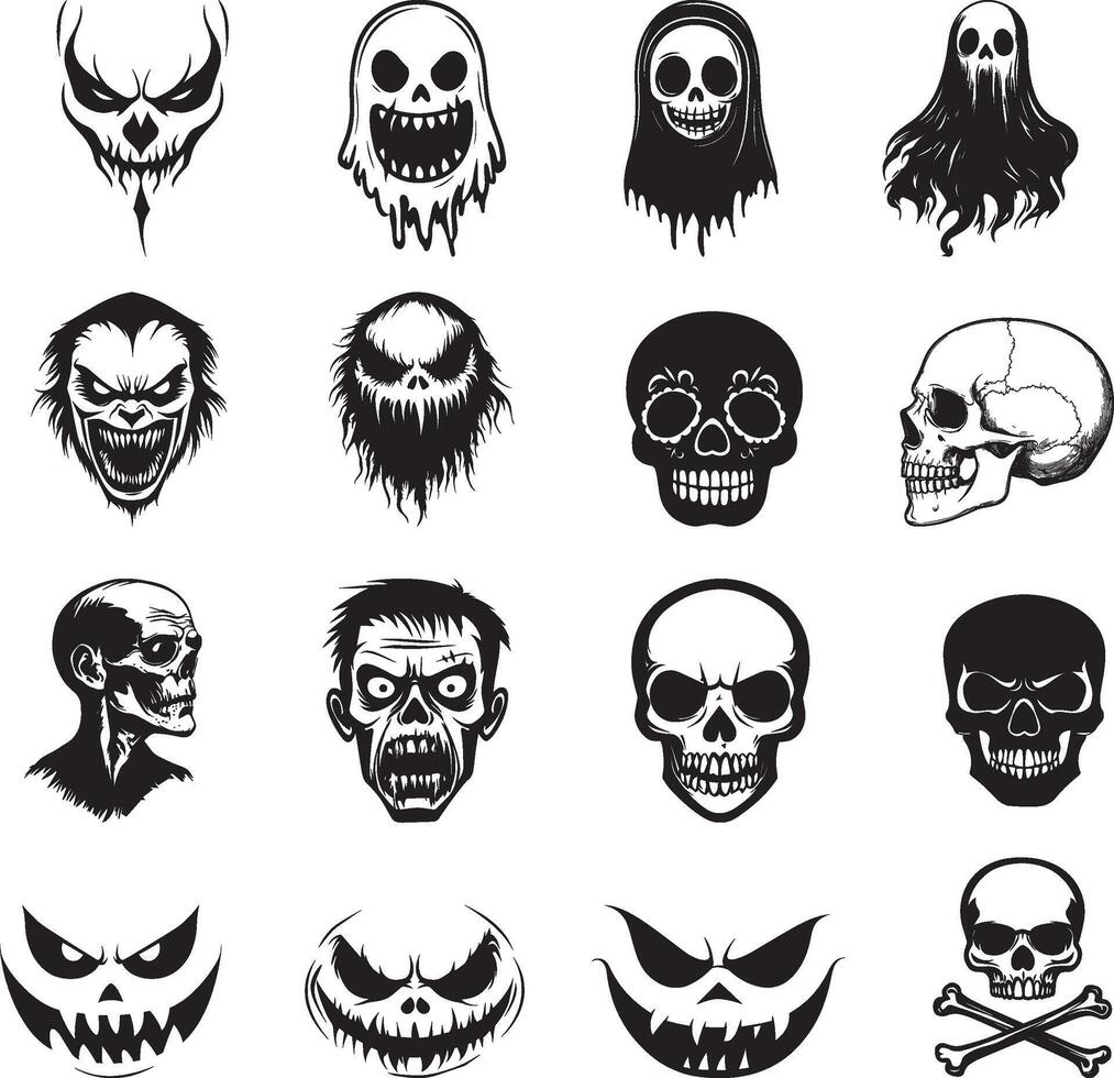 Scary Halloween face or mask silhouette outline clean simple black. vector