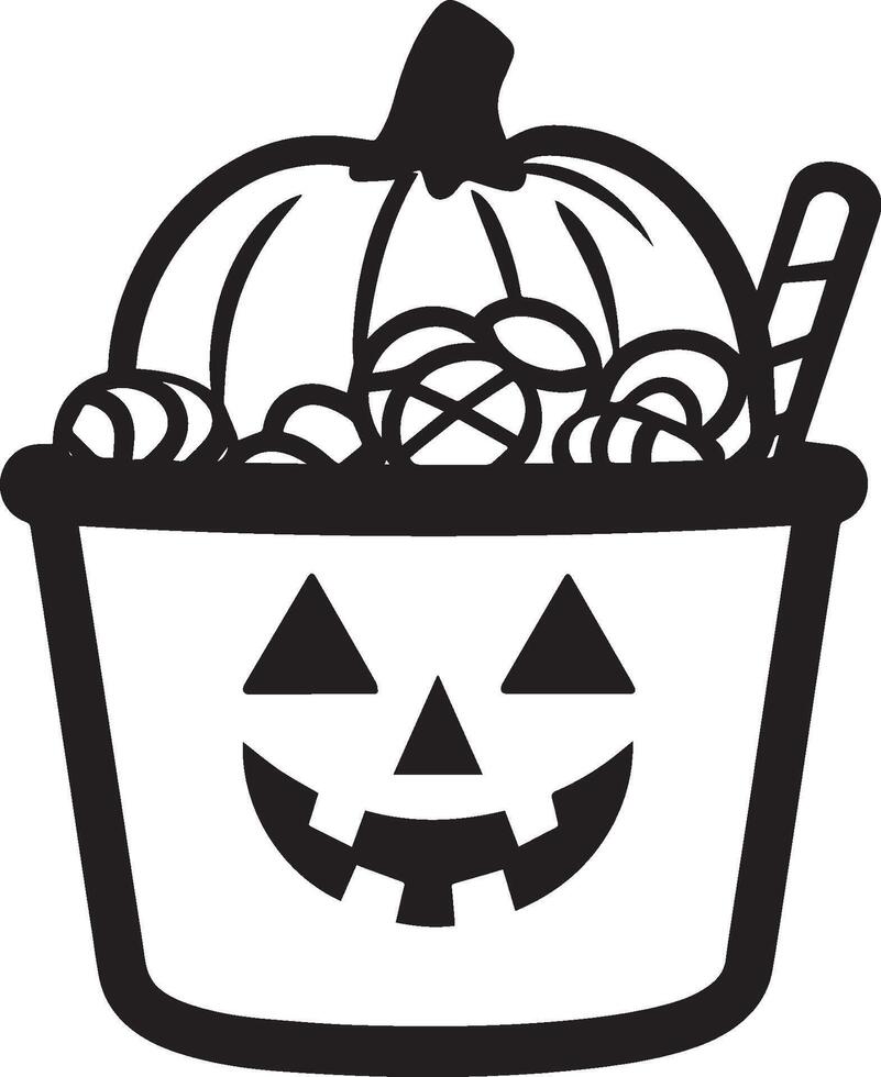 Jack o lantern bucket with candies linear black vector