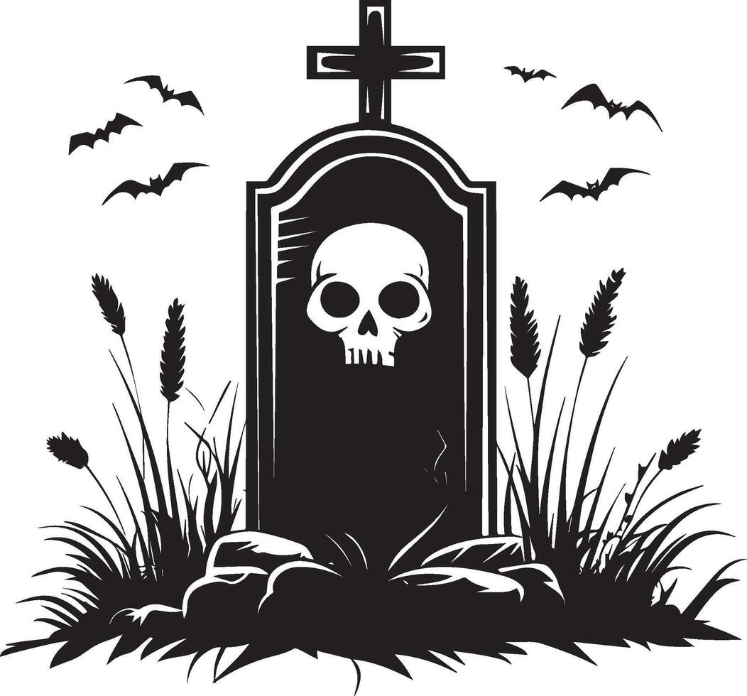 Tombstone halloween linear black vector
