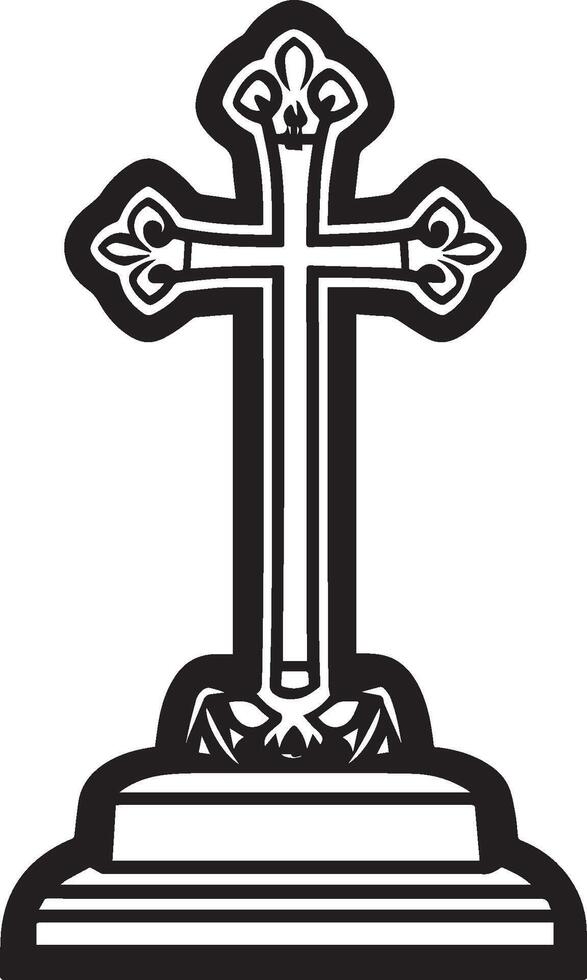 Cross Gravestone Halloween linear black vector