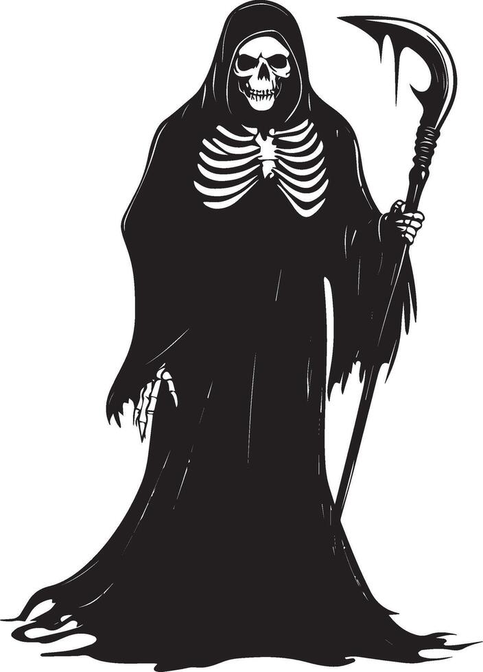 Cartoon Grim Reaper linear black vector
