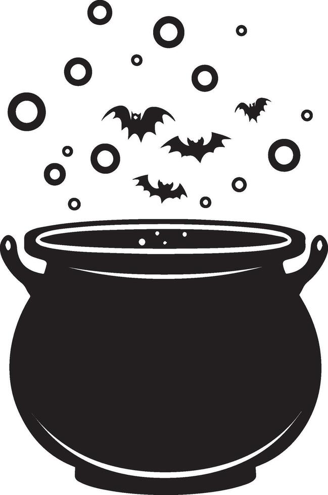 Cauldron with bubbles, halloween clean simple black vector