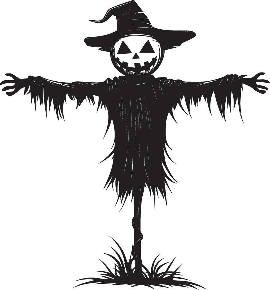 Cartoon Halloween Scarecrow clean simple black vector