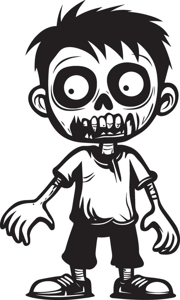 Halloween cartoon walking zombie linear black vector