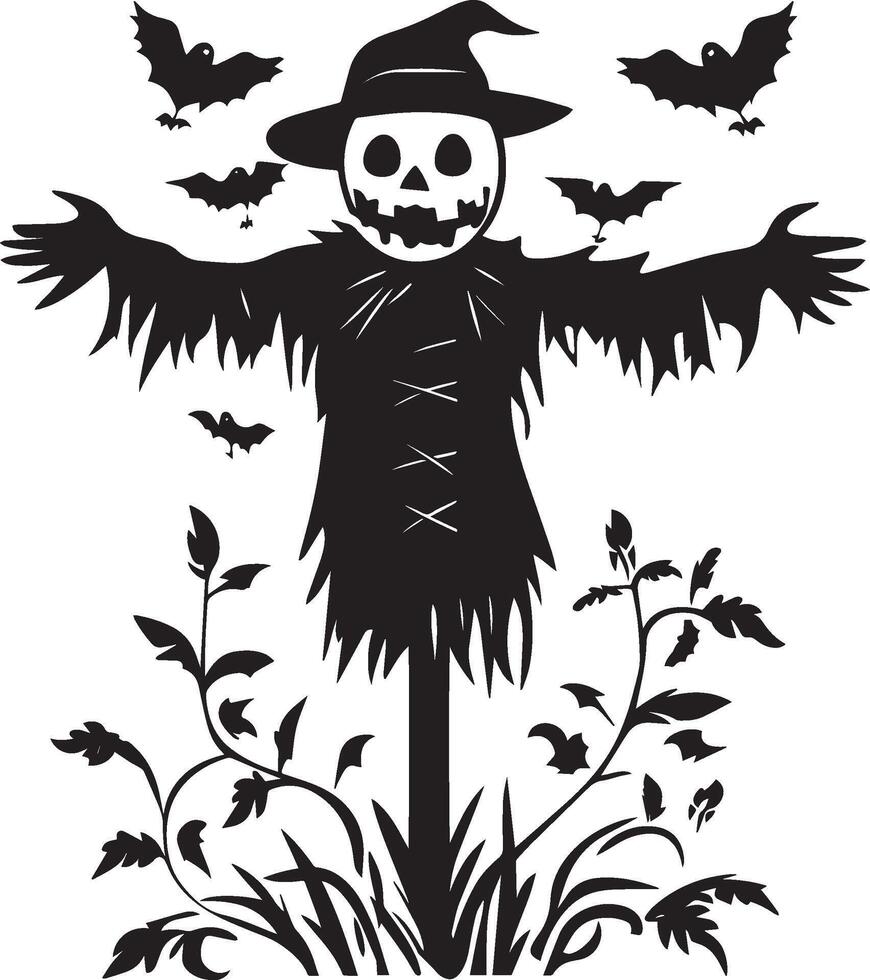 Scarecrow Halloween with crows clean simple black vector