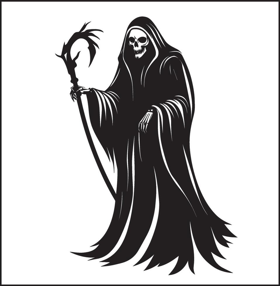 Scarry Grim Reaper halloween silhouette black vector
