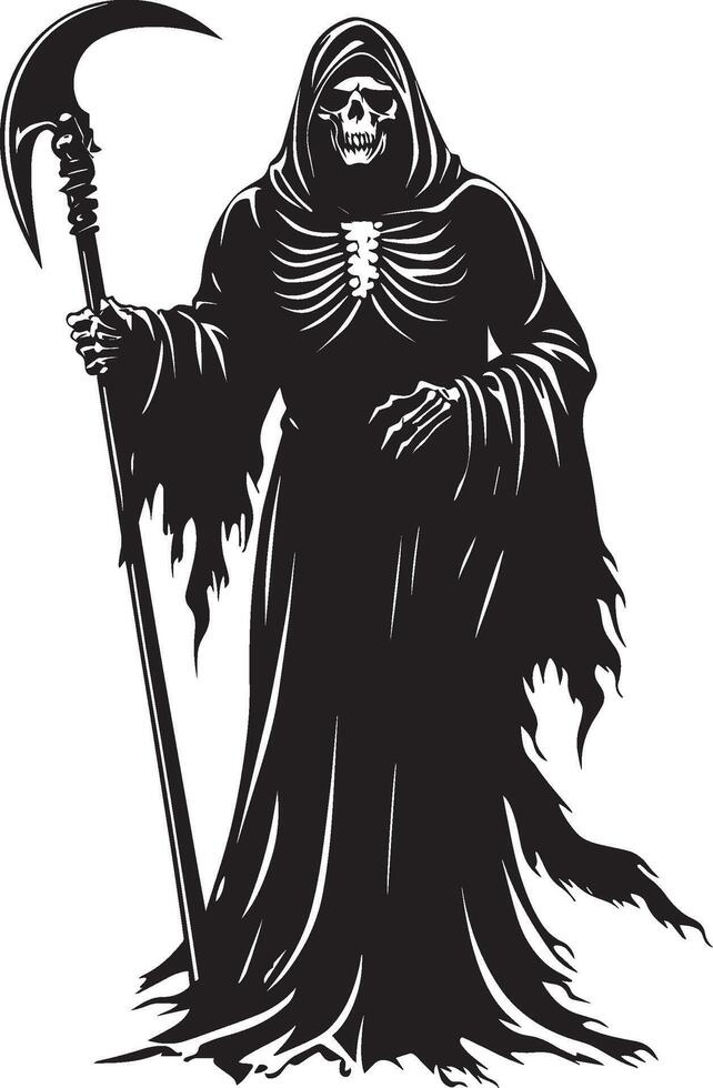 Cartoon Grim Reaper linear black vector