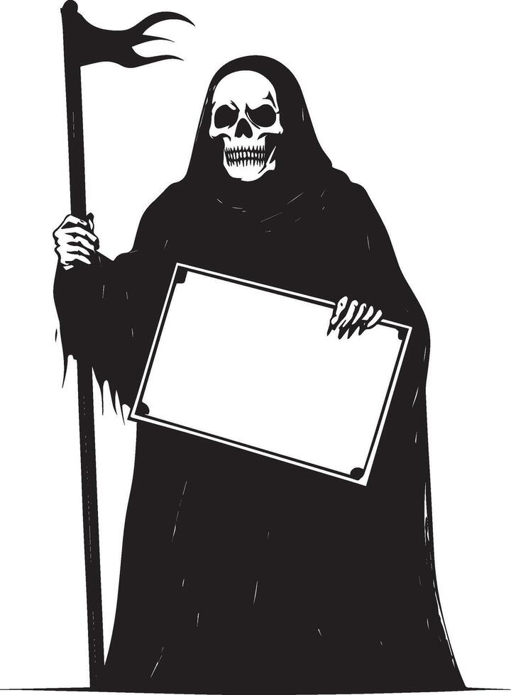 Grim Reaper holding sign board clean simple black vector