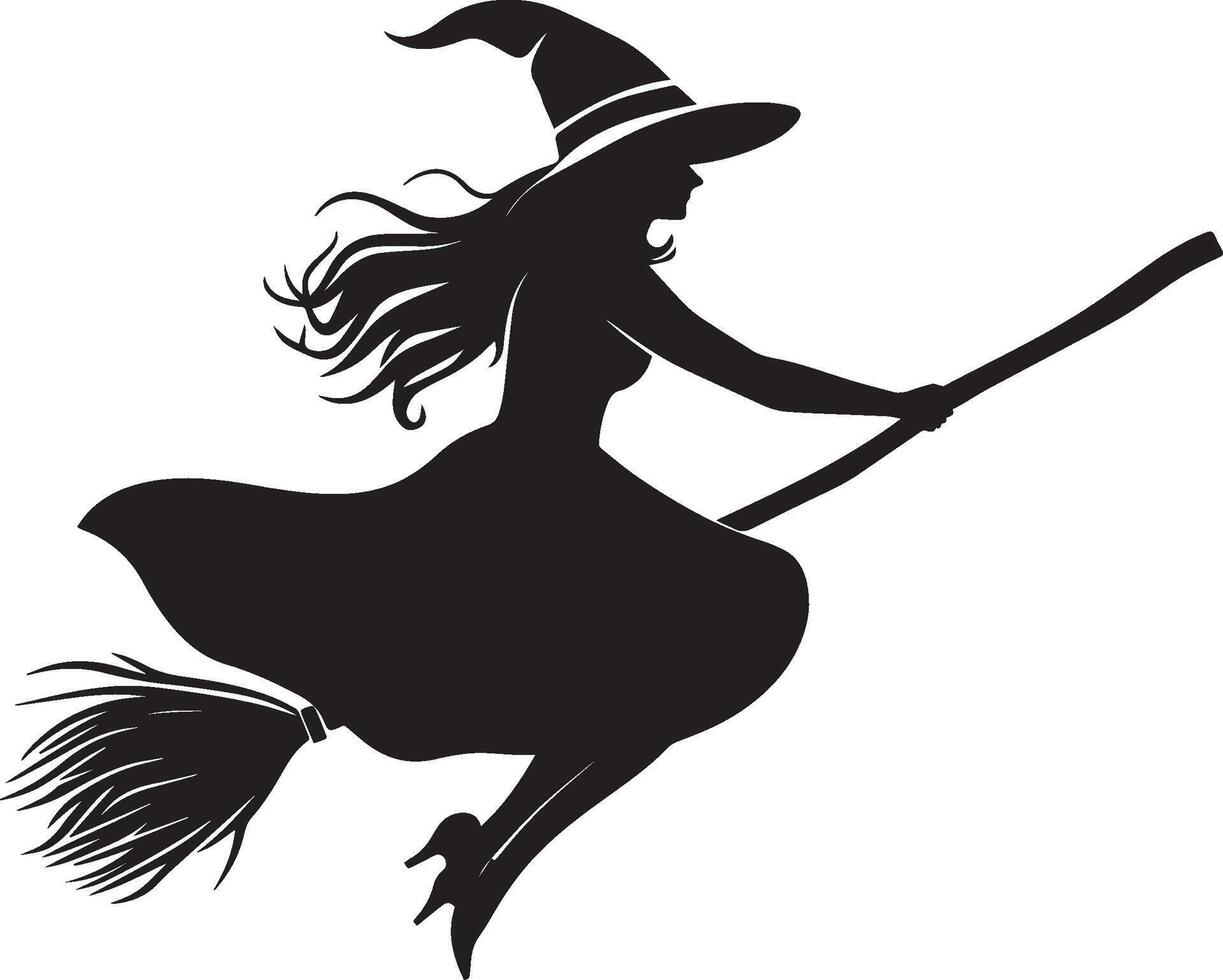 Witch flying with broom clean simple black vector