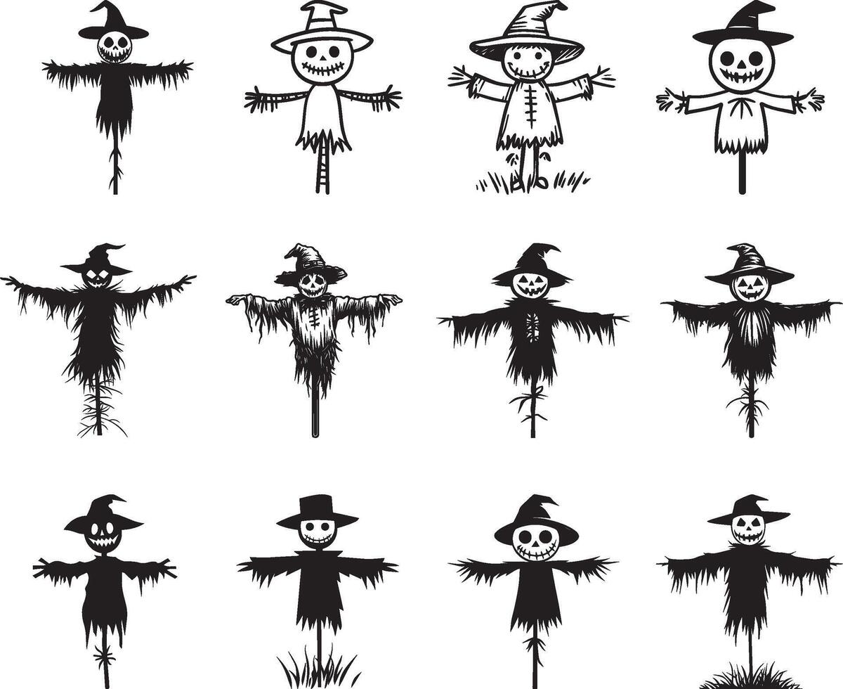 Cute Halloween Scarecrow clean simple black vector