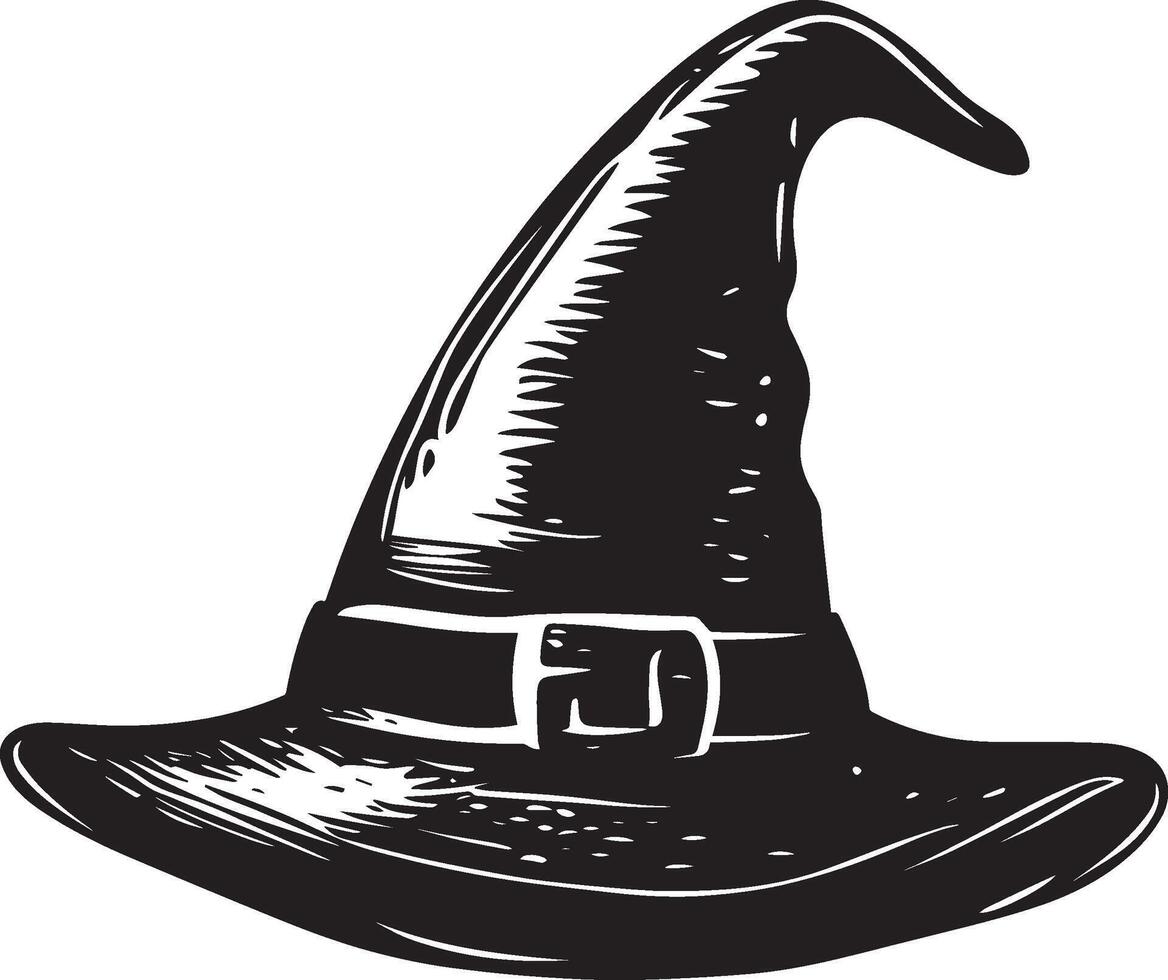 Halloween Witch hat linear black vector
