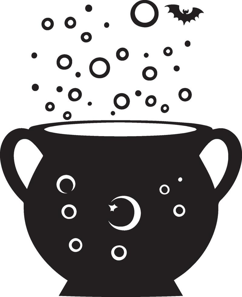 Cauldron with bubbles, halloween silhouette black vector