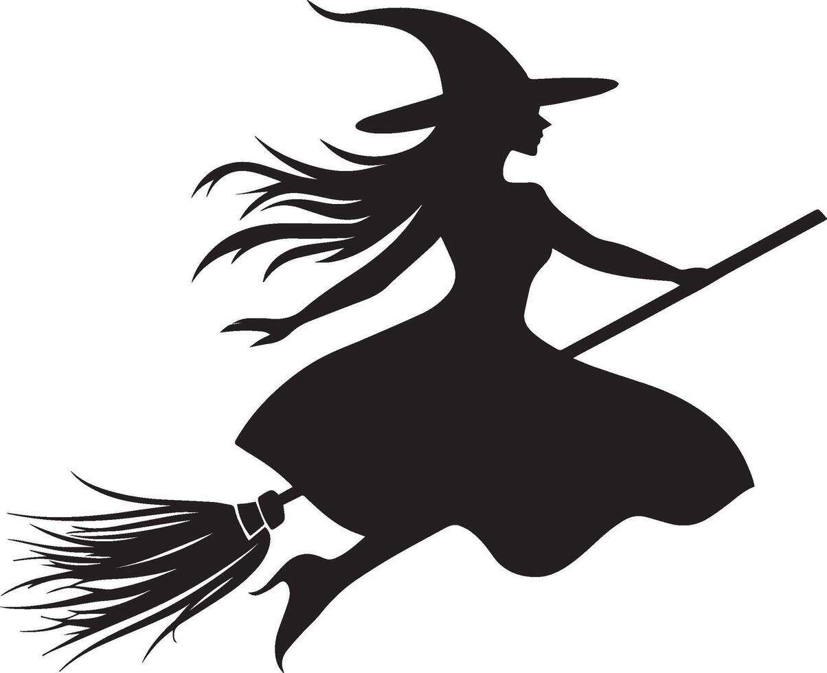 Witch flying with broom clean simple silhouette black vector