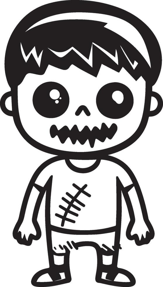 Little kid wearing Zombie costume linear black vector