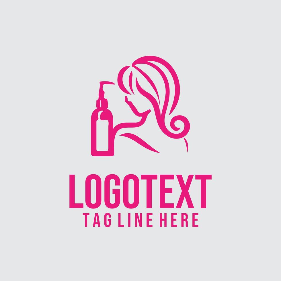 A woman with a bottle of shampoo and a bottle of conditioner logo vector