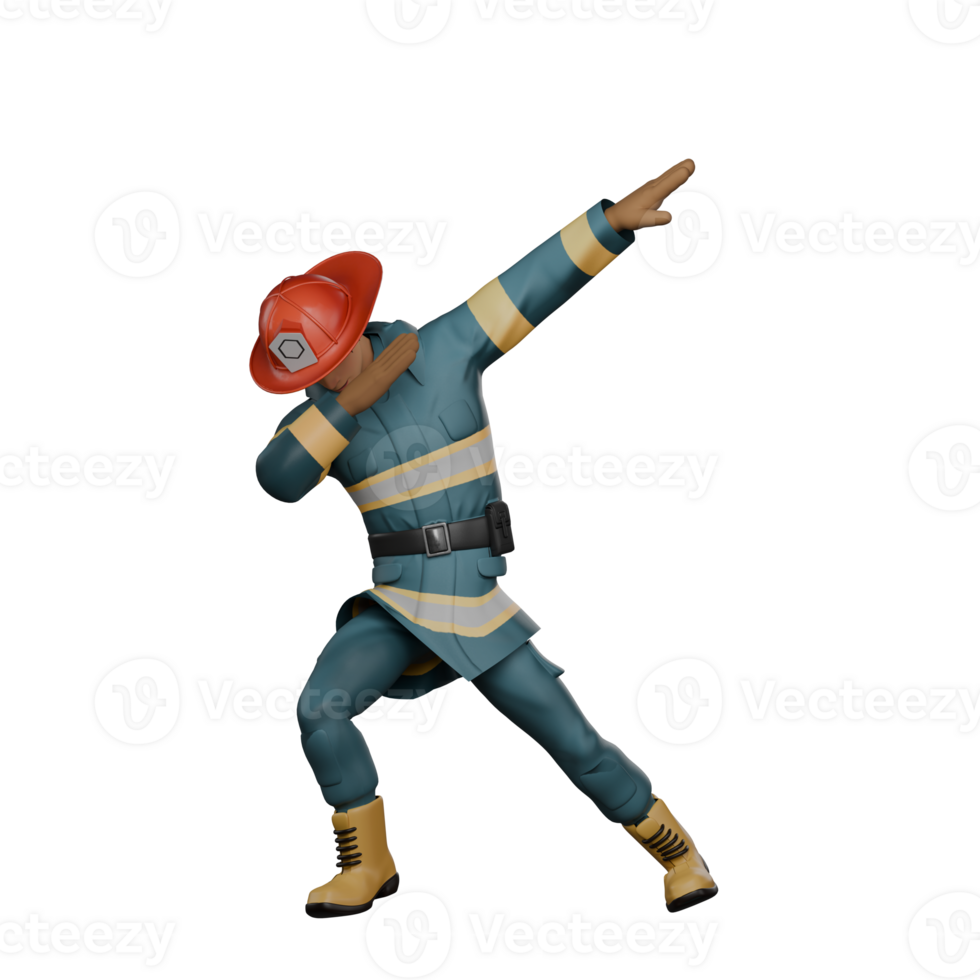 Male Firefighter Cartoon Character. A firefighter standing with both hands doing a stylish gesture. 3D Firefighter png