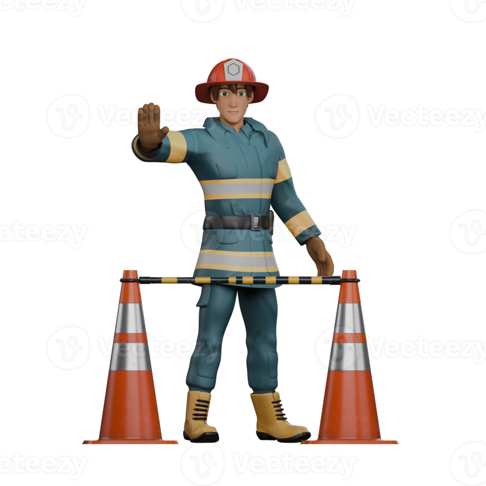 Male Firefighter Professional Character. A standing firefighter is directing traffic in an emergency area. png