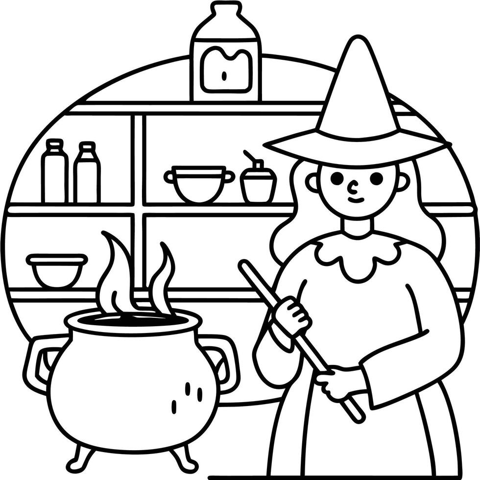 Spellbinding Witch Coloring Page - Halloween Fun 50229974 Vector Art at