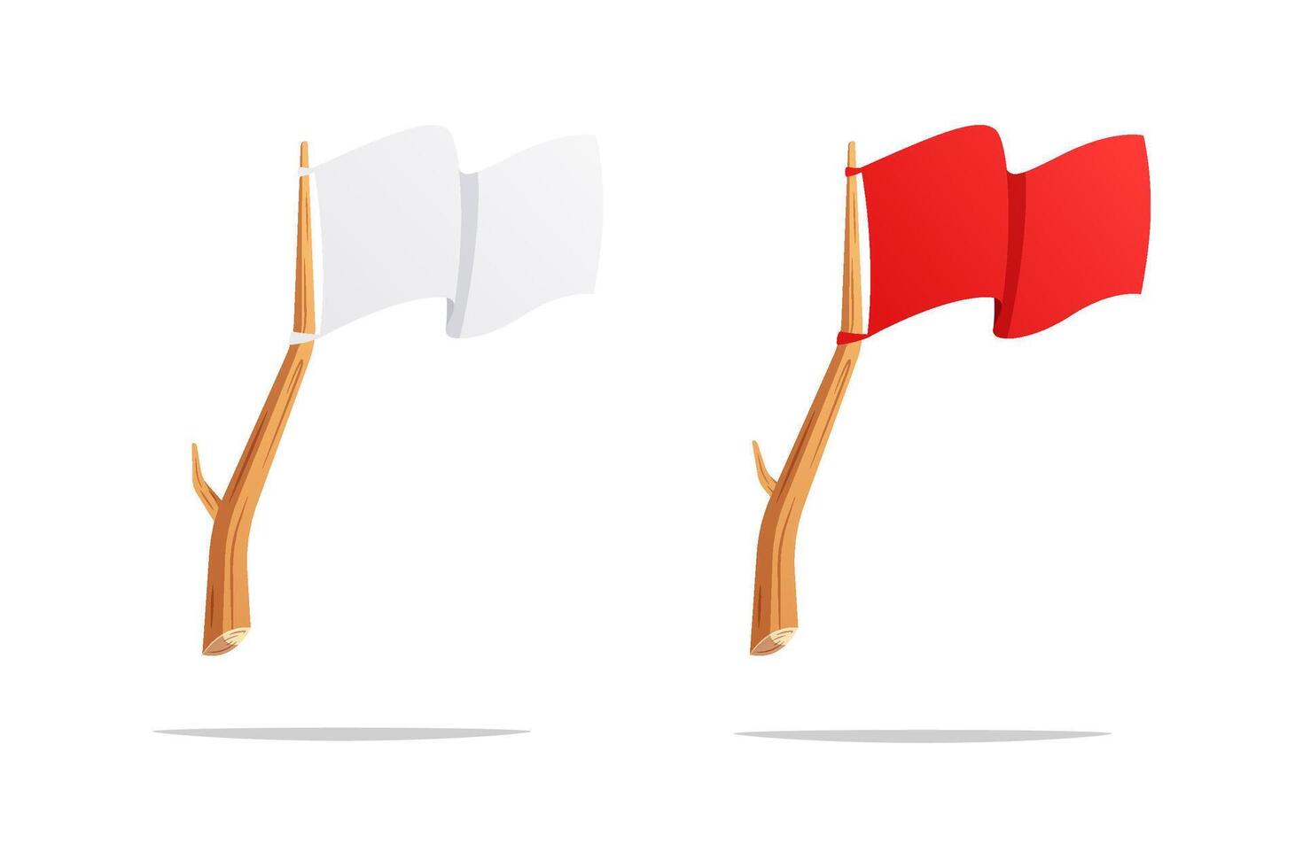 Red and white flag on tree branch isolated on white babckground vector