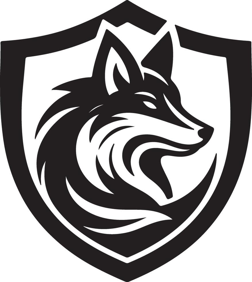 Fox head silhouette style logo image with shield vector