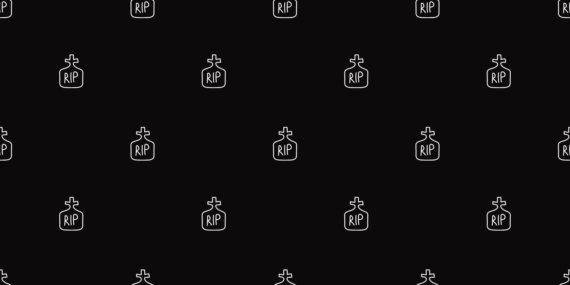 Halloween RIP Seamless pattern. Grave with cross and word hand drawn on black background. Wallpaper background for congratulations posters and cards vector