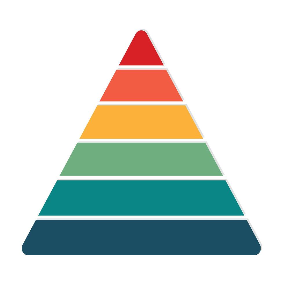Pyramid chart infographic 6 levels. Flat color design graphic vector