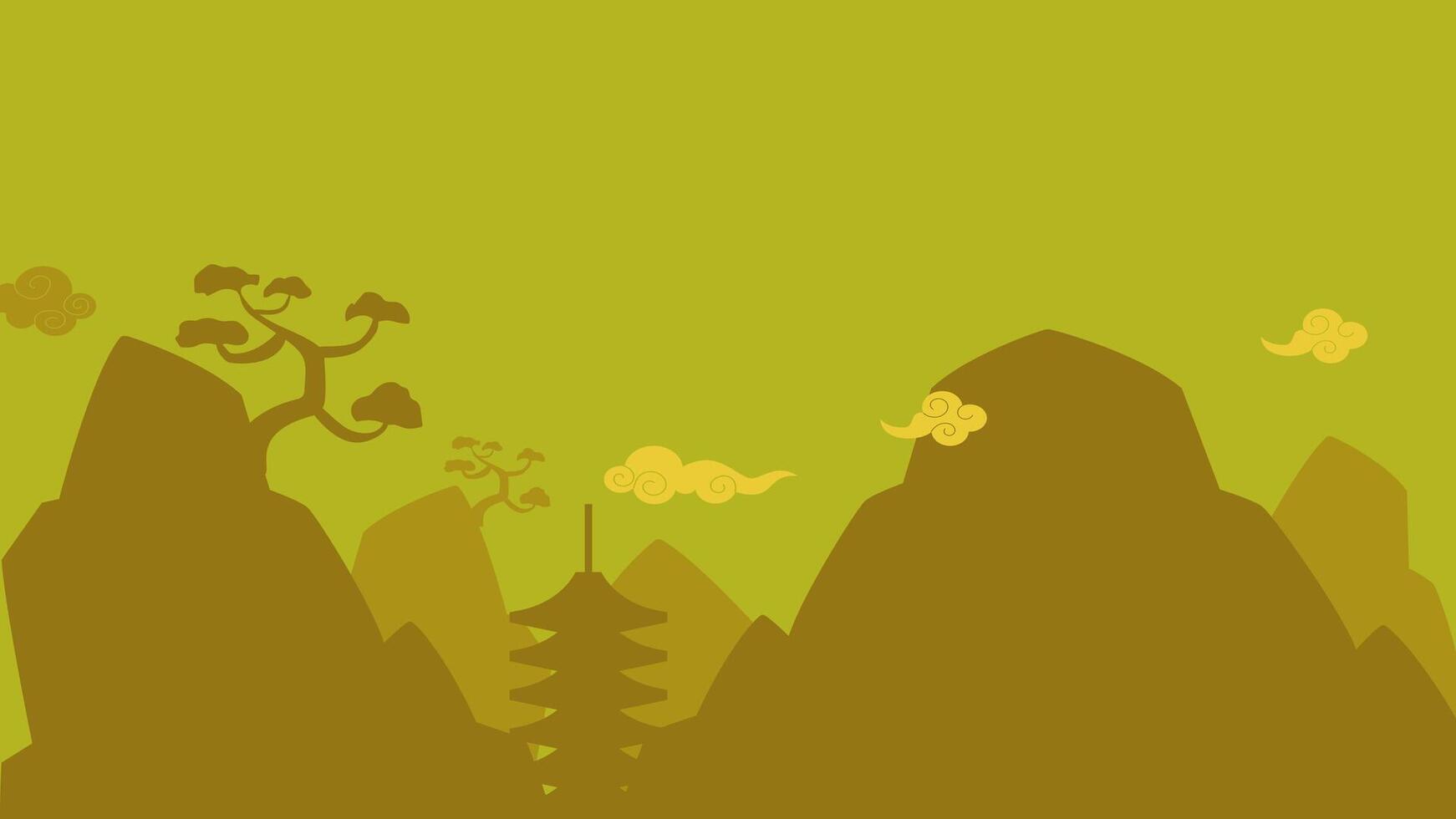 chinese dark background traditional hill. Japanese traditional ninja temple hill background. Dark yellow background temple vector