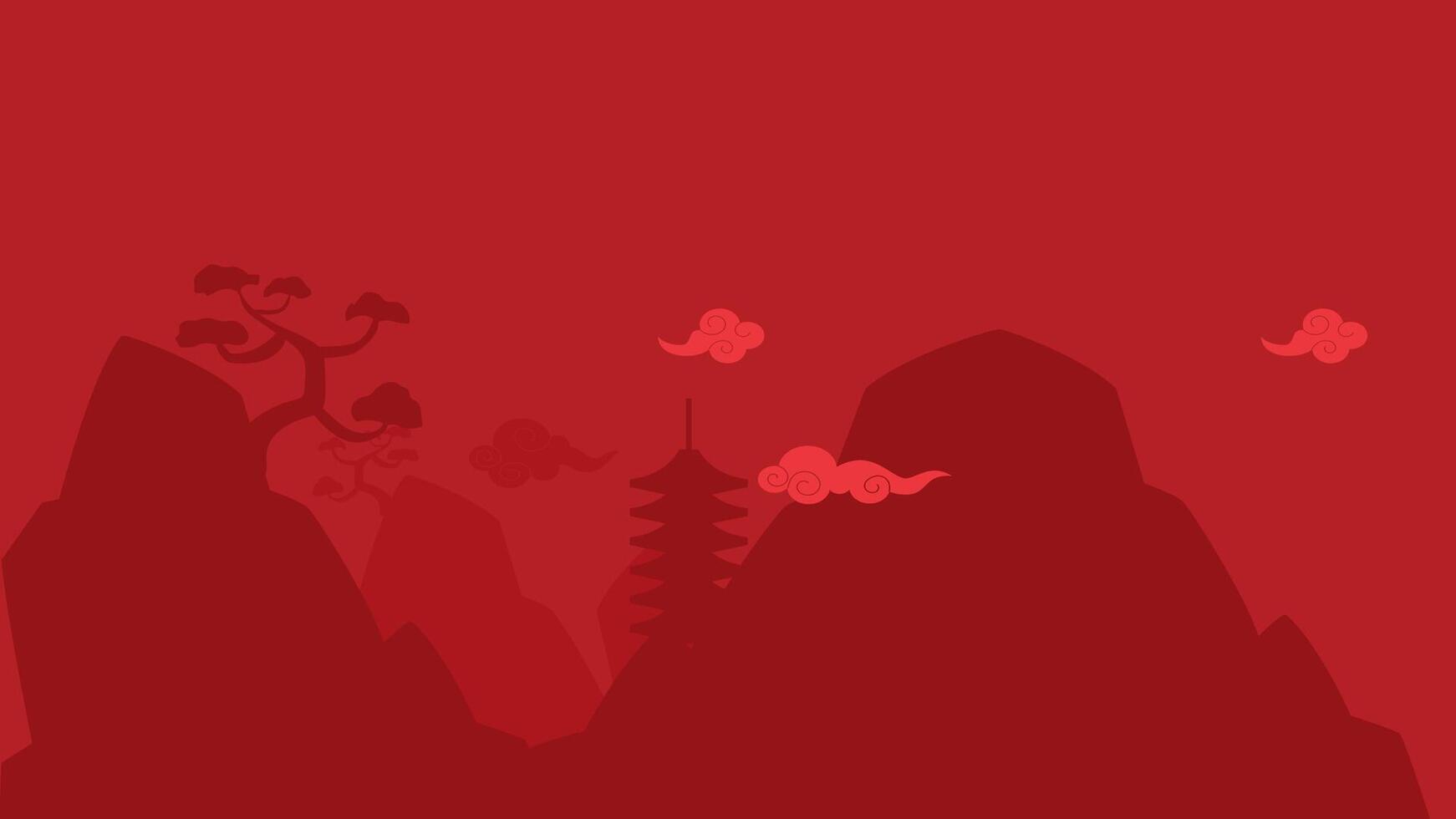 chinese dark background traditional hill. Japanese traditional ninja temple hill background. Dark red background temple vector