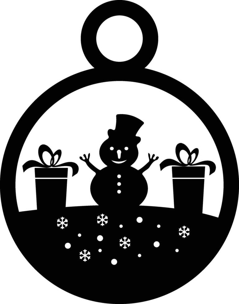 A black and white silhouette of a snowman inside a glass ball vector
