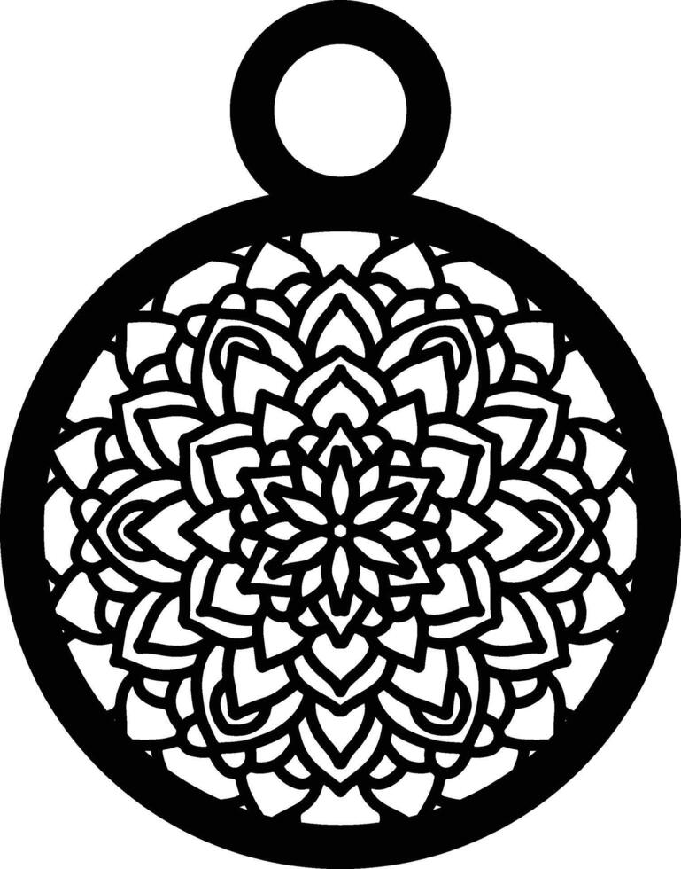 A black and white drawing of a circular flower vector