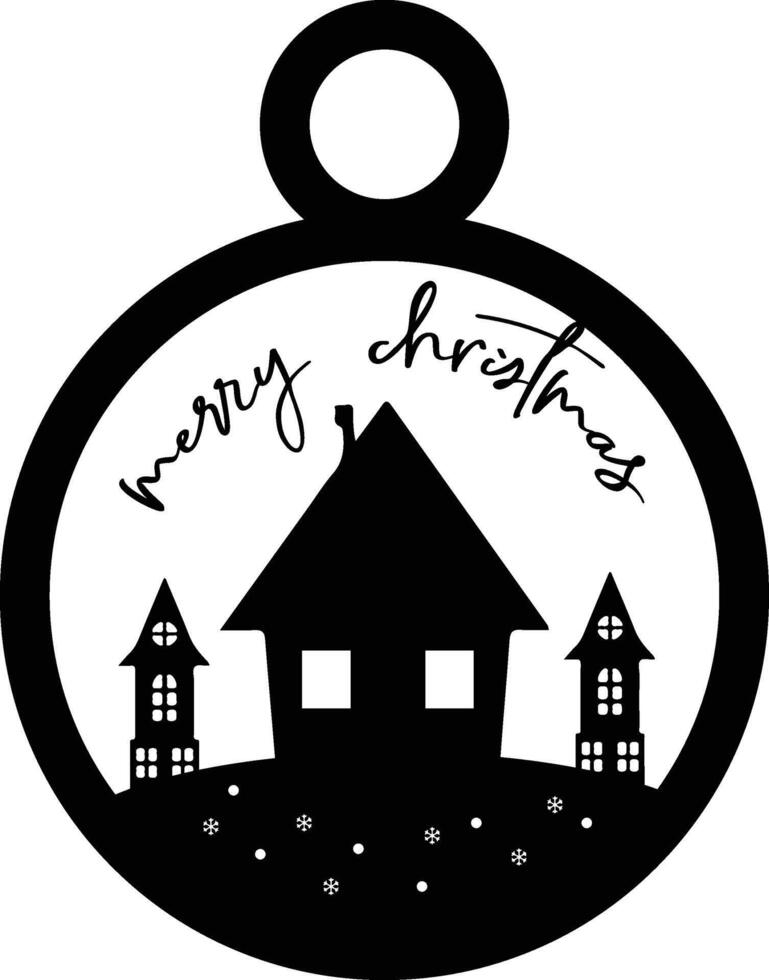 A black and white christmas ornament with a house and a tree vector