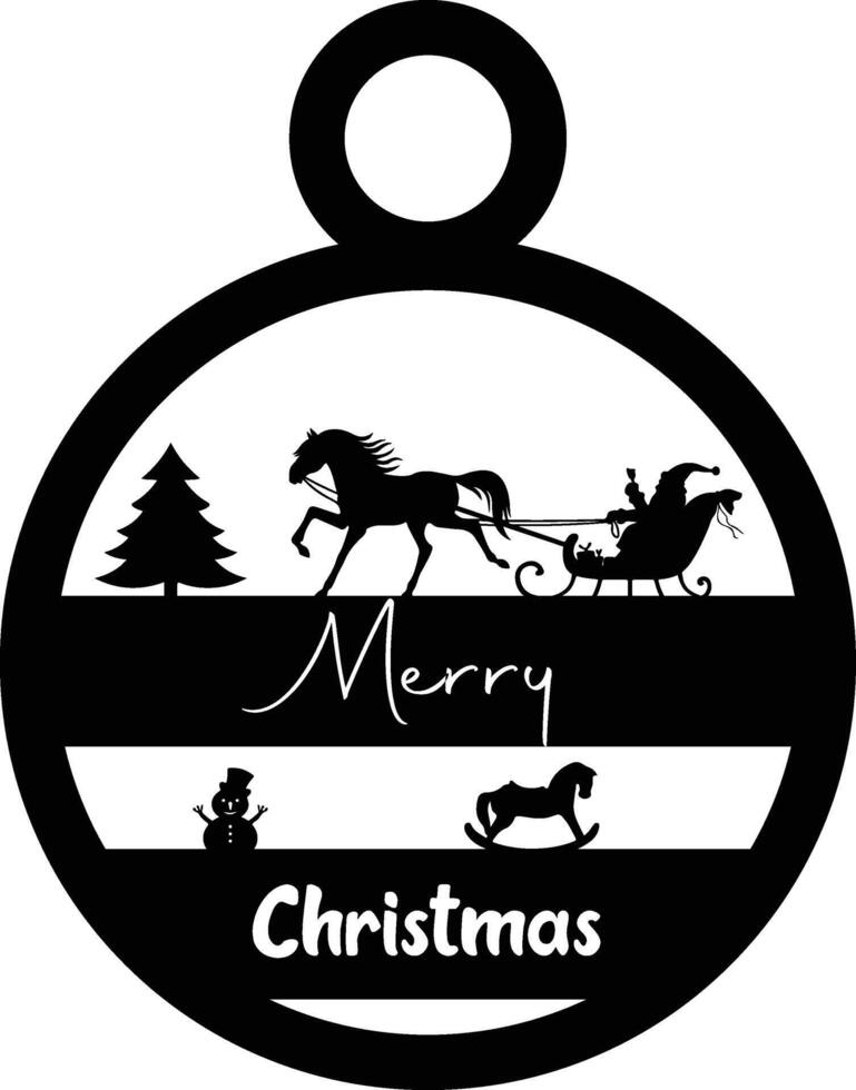 A black and white christmas ornament with a horse and sleigh vector