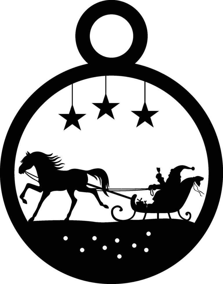 Santa claus riding a horse and sleigh in a christmas ornament vector