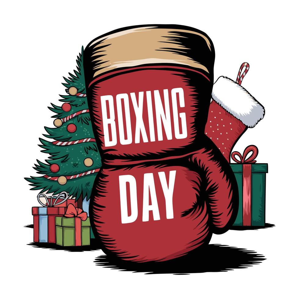 Boxing day with christmas tree and boxing gloves vector