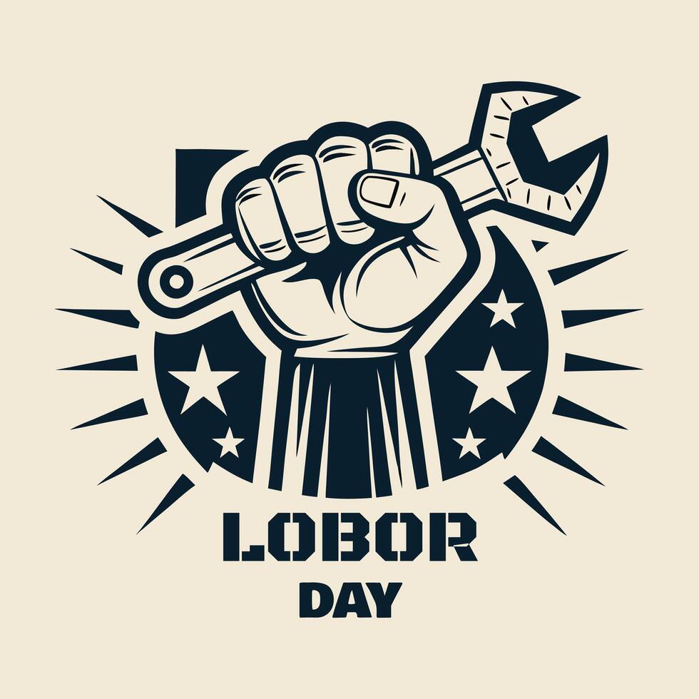 Labor day logo with a fist holding a wrench vector