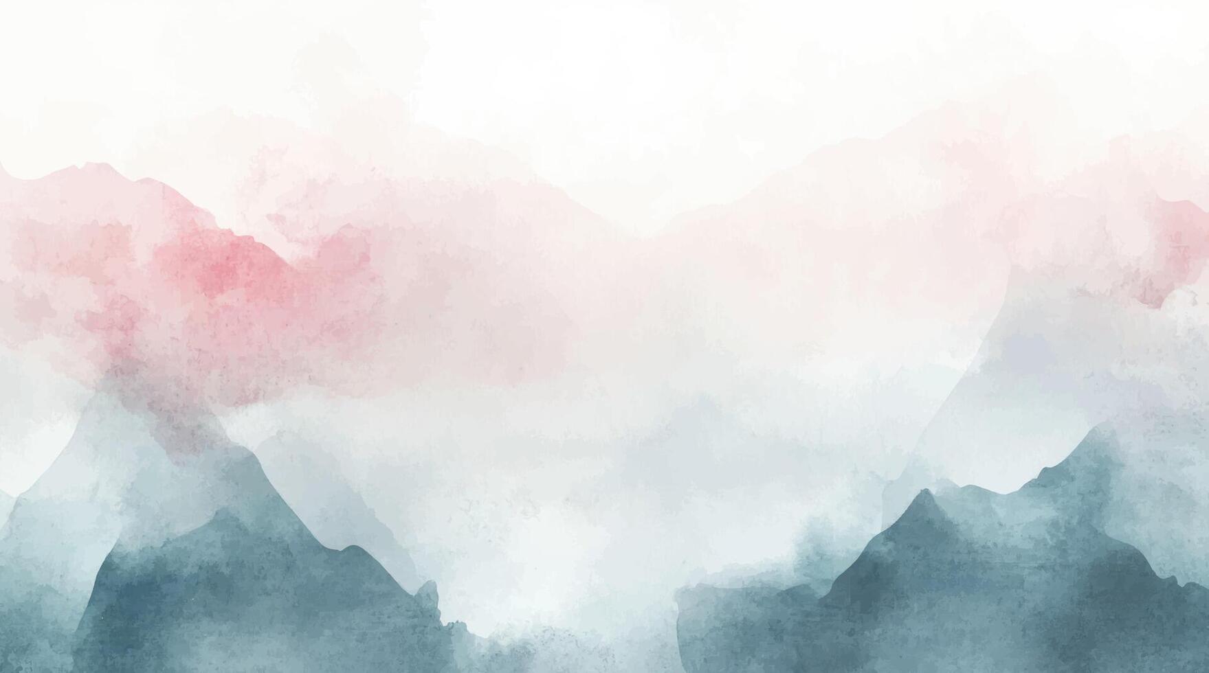 Watercolor mountains background with pink and blue white clouds vector