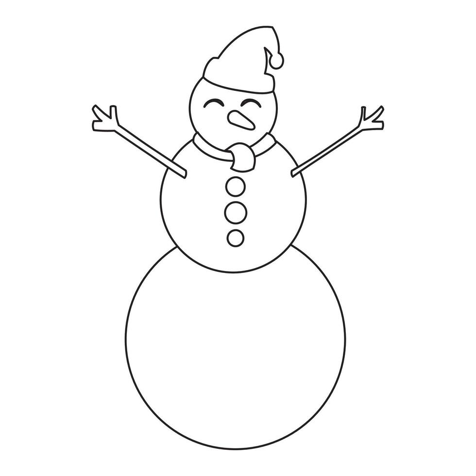 A snowman coloring page with a hat and scarf vector
